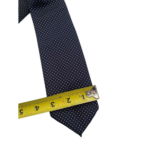 Aquascutum Tie Necktie Vintage Navy Blue Polka Dot Print All Silk England Preppy - Picture 5 of 7